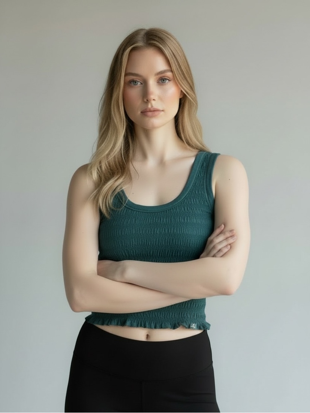JoyLab Teal Smocked Crop Tank Top